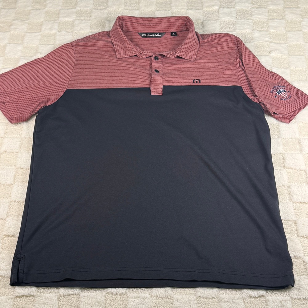 TravisMathew Mens Potomac Shores Golf Polo Shirt Colorblock Burgundy Navy Large